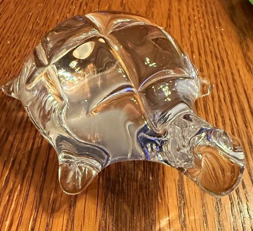 Vintage Swedish Clear Crystal Glass Turtle Tortoise Paperweight 5” Made in Swede